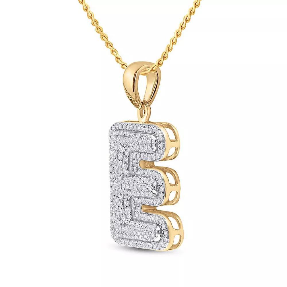 10kt Yellow Gold Mens Round Diamond Initial E Letter Charm Pendant