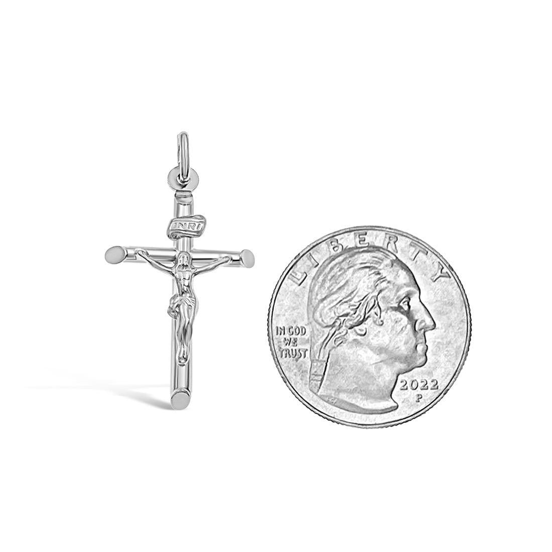 14k White Gold Jesus Crucifix Cross Pendant Charm 1.3"