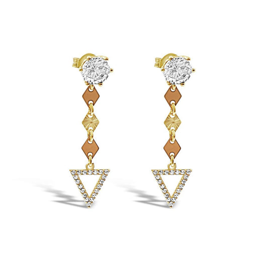 Triangle Drop Dangle Earrings Real 14k Yellow Rose Gold Stud Cz