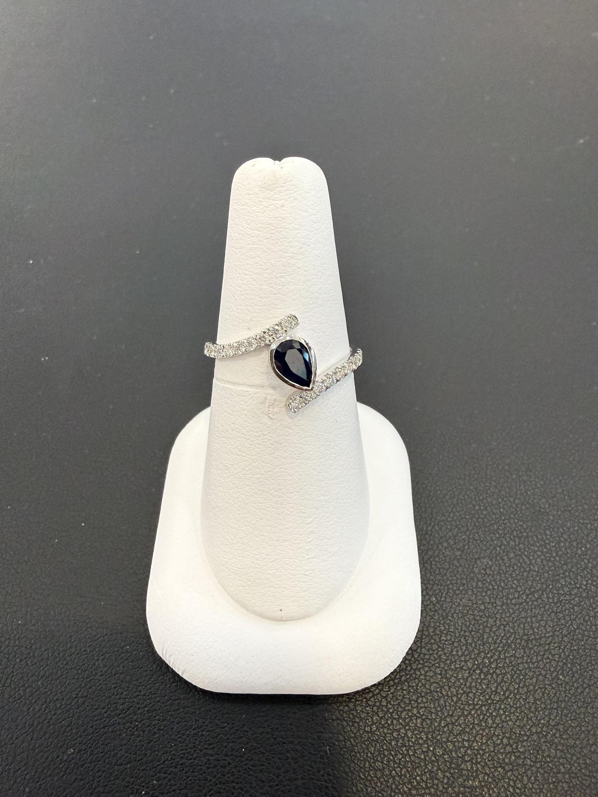 Natural Blue Sapphire & Diamond Bypass Ring 14K White Gold