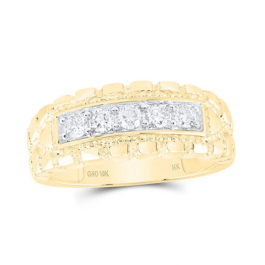 0.50 cttw Diamond Nugget Mens Band Ring One Row 10k Yellow Gold