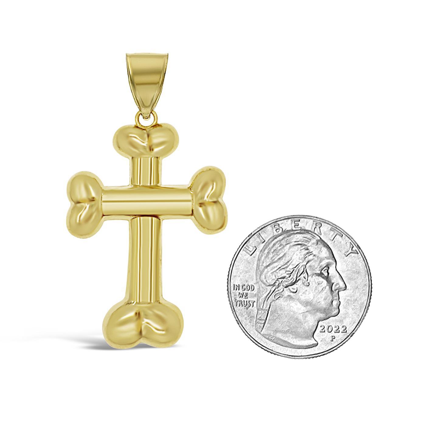 10K Yellow Gold Puffy Cross Pendant Charm 2 inch