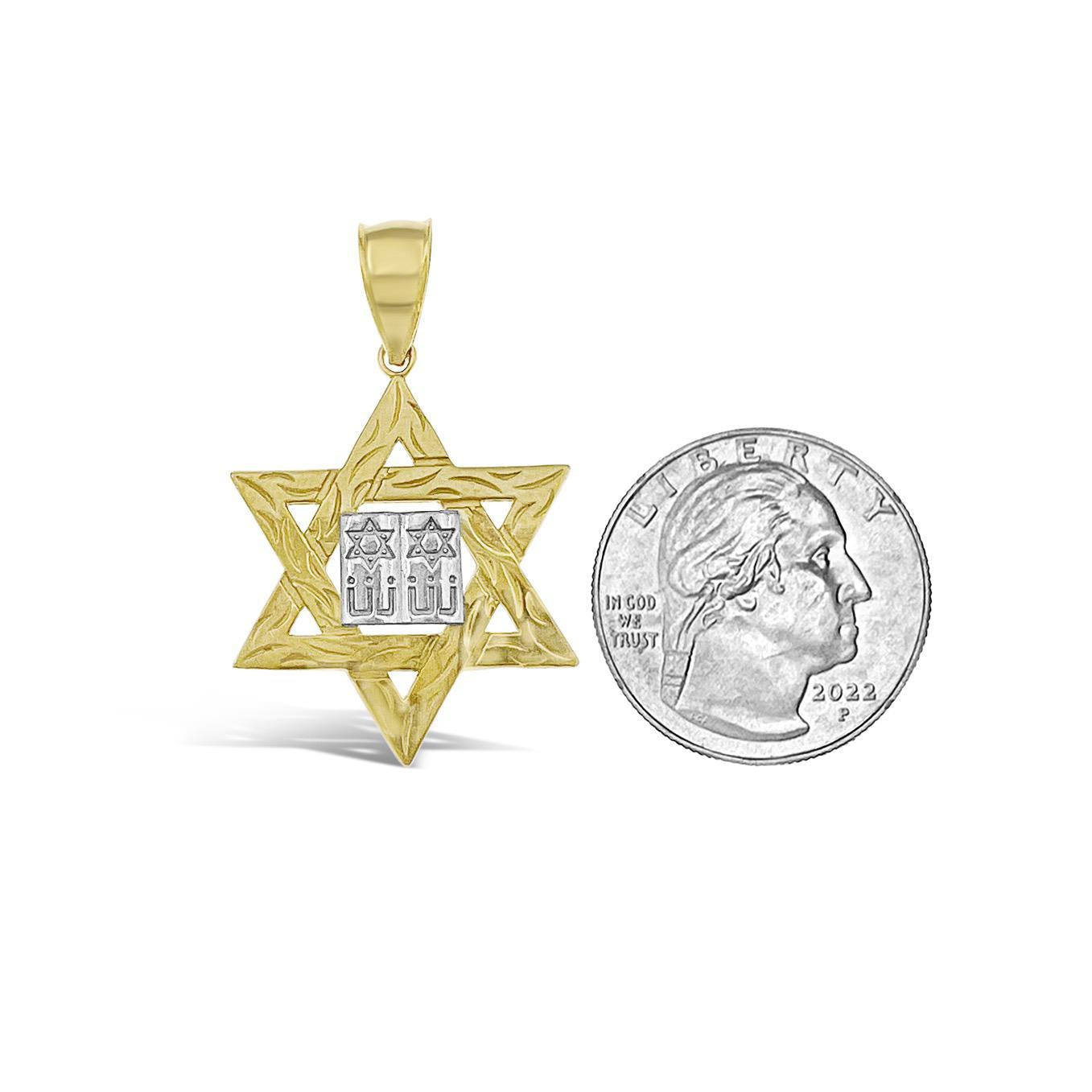 Star of David Torah Pendant 14k Gold Charm 1.3"