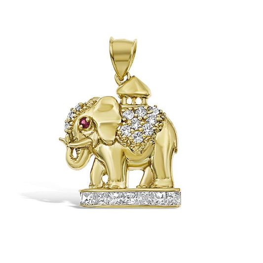 10k Gold Elephant Pendant Lucky Charm 1.4"