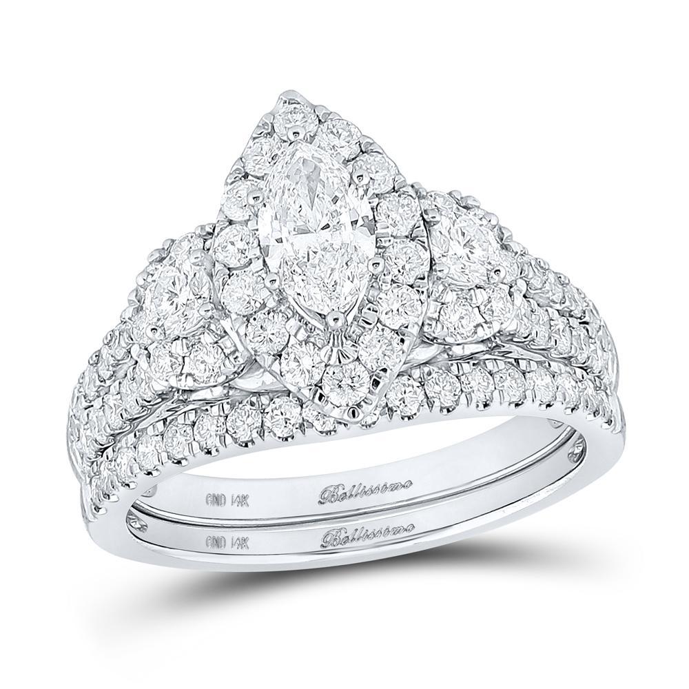 1.51ctw Marquise Diamond Halo Cluster Wedding Ring Set 14K White Gold