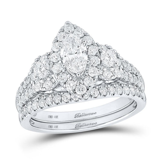 1.51ctw Diamond Marquise Engagement Bridal Set 14K White Gold