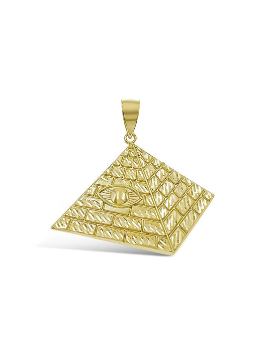 10k Gold Pyramid All-Seeing Eye Illuminati Pendant Egyptian Style Charm 2.3 inch