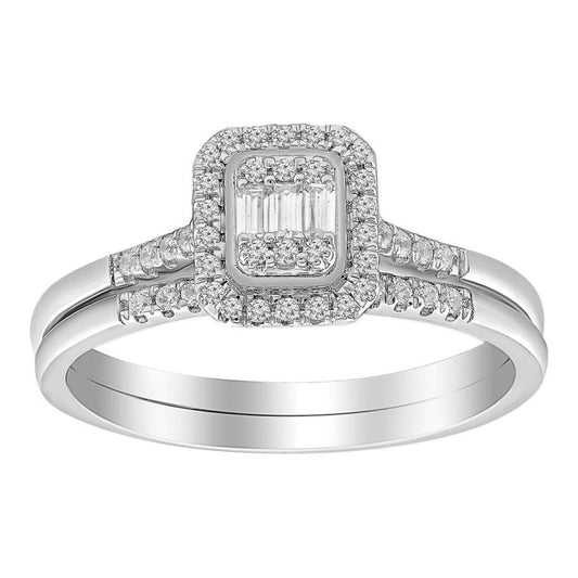 0.25ctw RD/BGT Diamond Ring Set 10k W Gold 254208