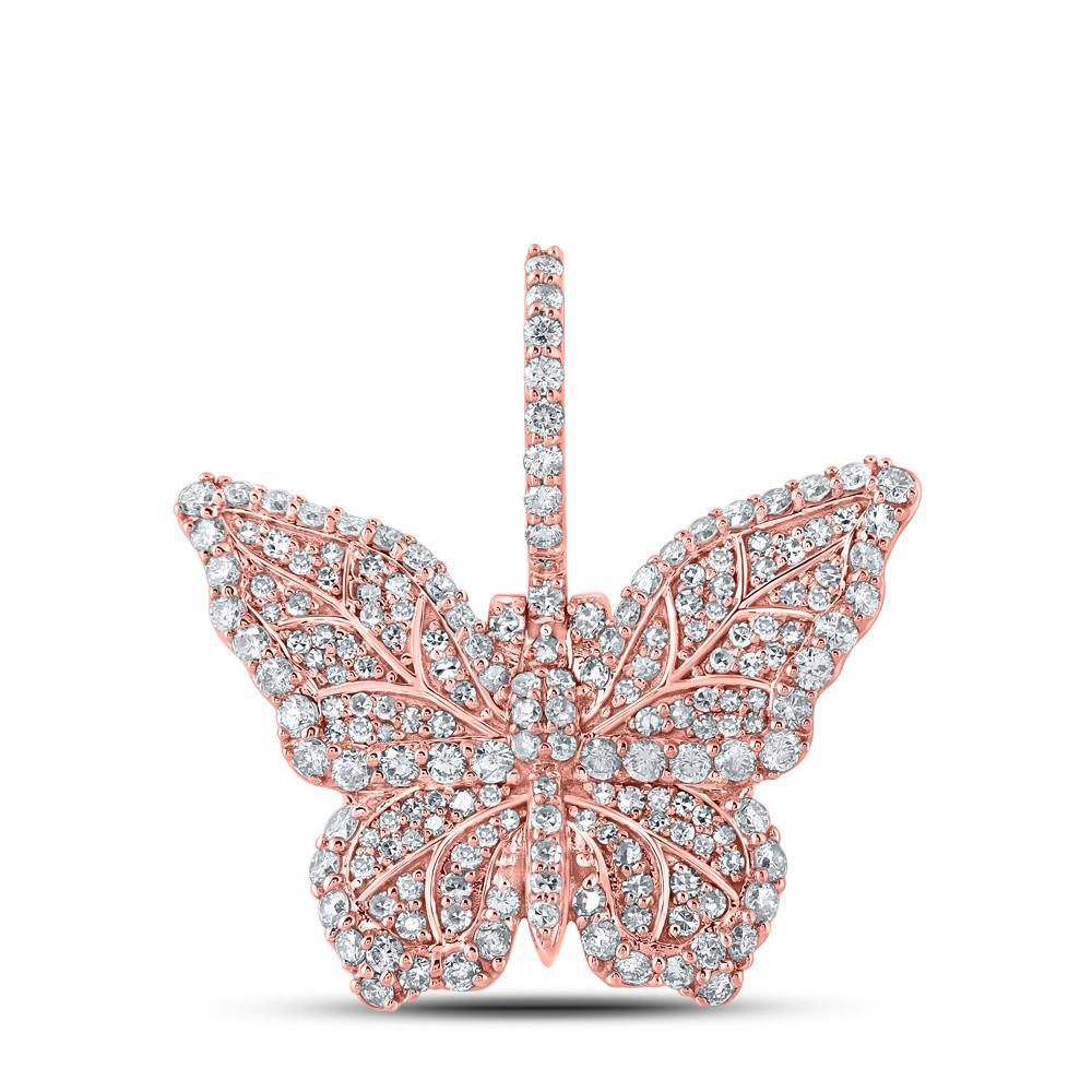 1.50cttw Diamond Butterfly Charm 10k Rose Gold Pendant