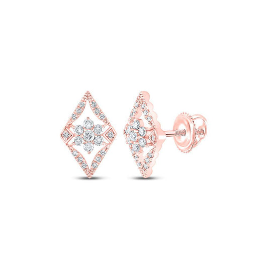 0.38ctw Round Diamond Geometric Cluster Stud Earrings 14k Rose Gold Screw Back