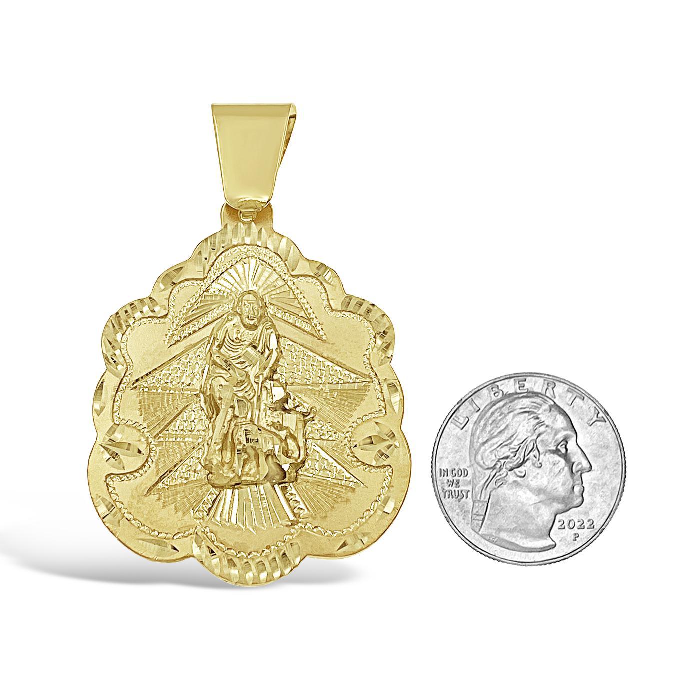 Saint Lazarus Pendant Medallion Real 10k Gold Charm 2.5"