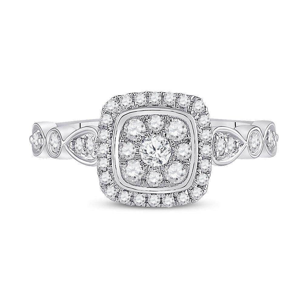 10kt White Gold Womens Round Diamond Cluster Halo Ring 1/2 Cttw