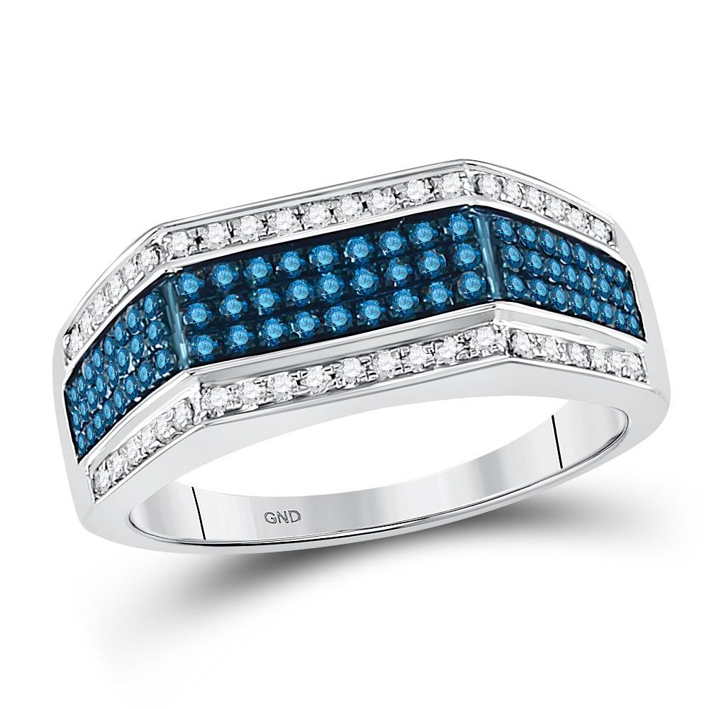 0.75ctw Blue Diamond Mens Wedding Band 10K White Gold
