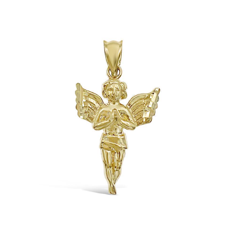 Praying Baby Angel Pendant 10k Yellow Gold Charm 1.3"