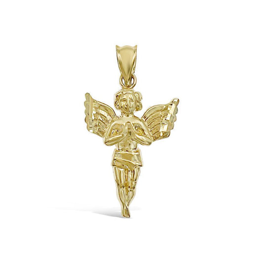 Praying Baby Angel Pendant 10k Yellow Gold Charm 1.3"