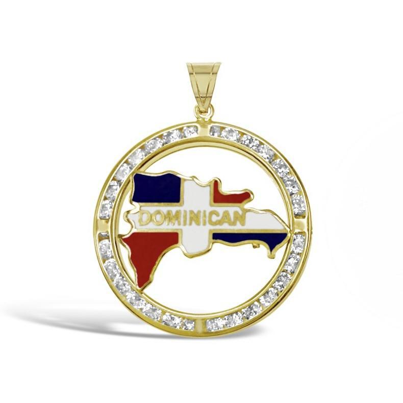 14K Gold Dominican Republic Flag Map Pendant
