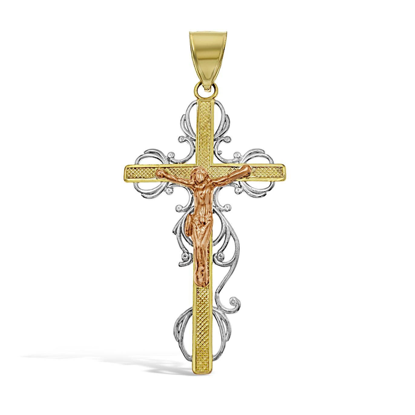 Cross Jesus Crucifix Pendant 10k Yellow White Rose Gold Charm 2 inch