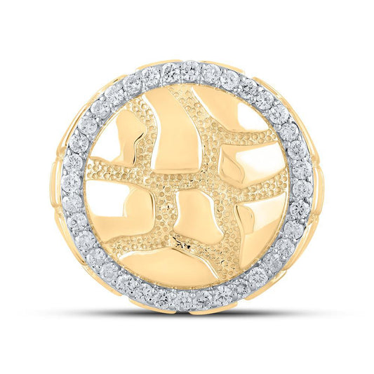 0.75Ctw Diamond Round Shape Nugget Mens Signet Ring 10k Yellow Gold