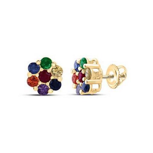 Multi Color Sapphire Stud Earrings 10K Gold