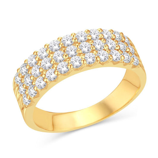 10k Yellow Gold Diamond Wedding Womens Three Row Band Ring 1.00cttw