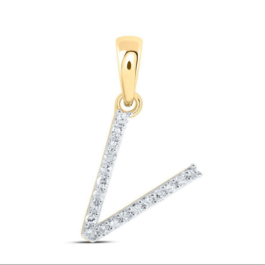 Diamond Letter Initial V Pendant Charm 10k Yellow Gold