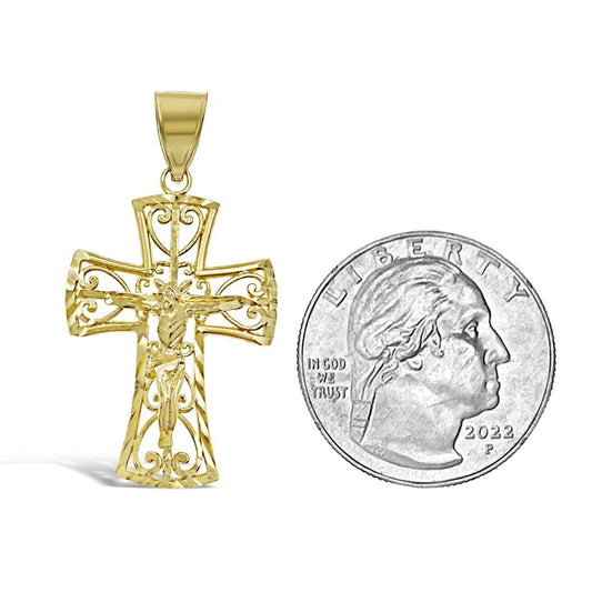 10k Yellow Gold Cross Pendant Charm 1.5"