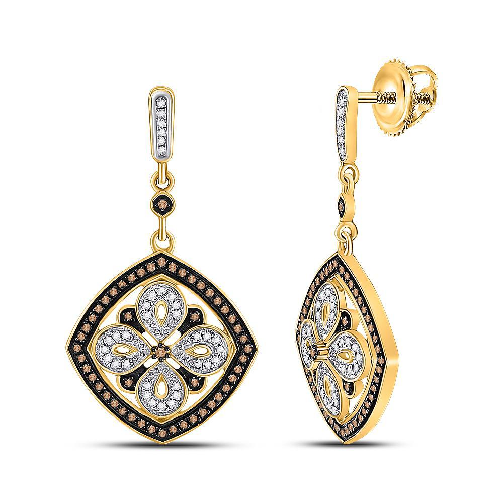 0.50ctw Chocolate Diamond Dangle Drop Stud Earrings 14k Yellow Gold