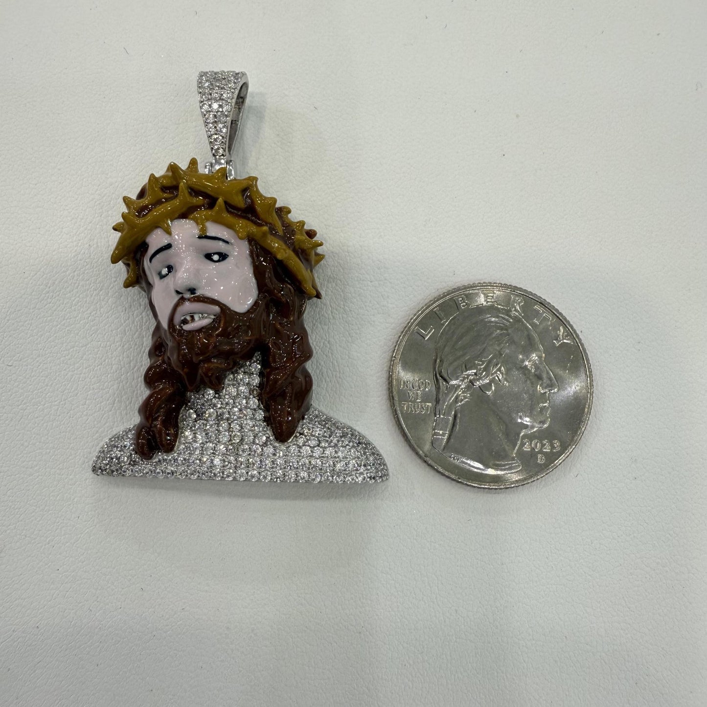 Jesus Head Face Pendant Enamel 925 Sterling Silver