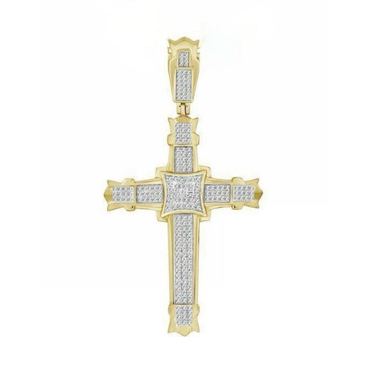 0.50cttw Diamond Cross Mens Charm10k Yellow Gold Pendant