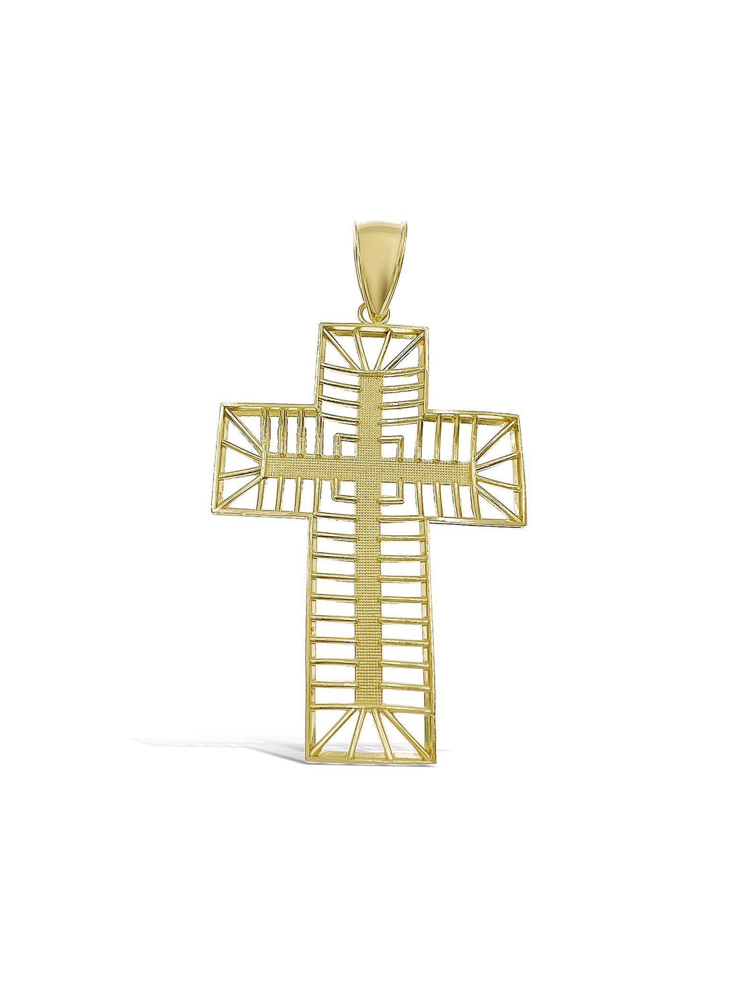 10k Gold Cross Pendant Filigree Men Charm 2.7"