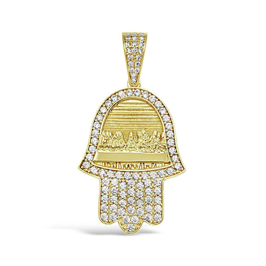 Hamsa Hand Last Supper Pendant 10k Gold Charm
