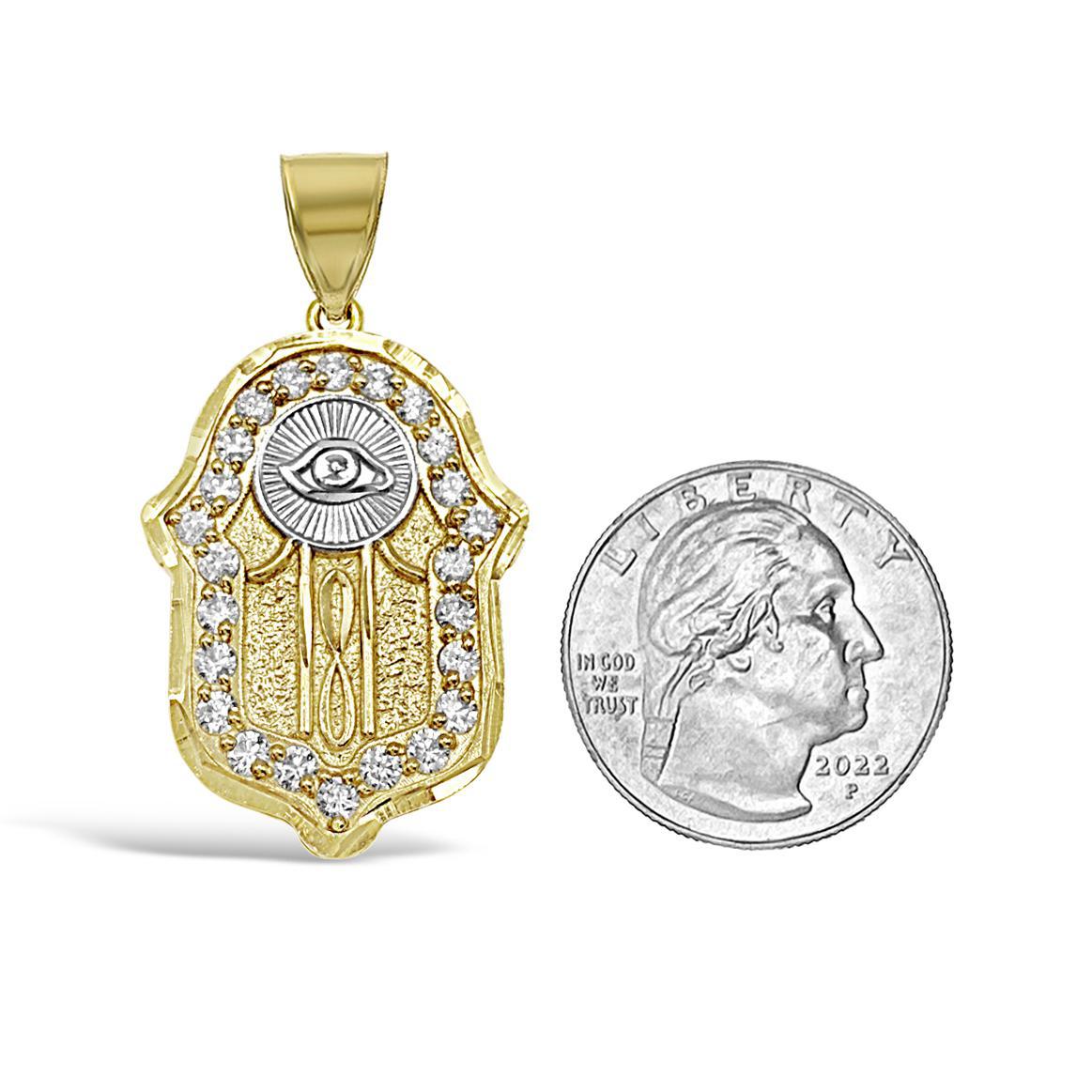 Hamsa Hand Evil Eye Protection Infinity Pendant 10k Gold Charm