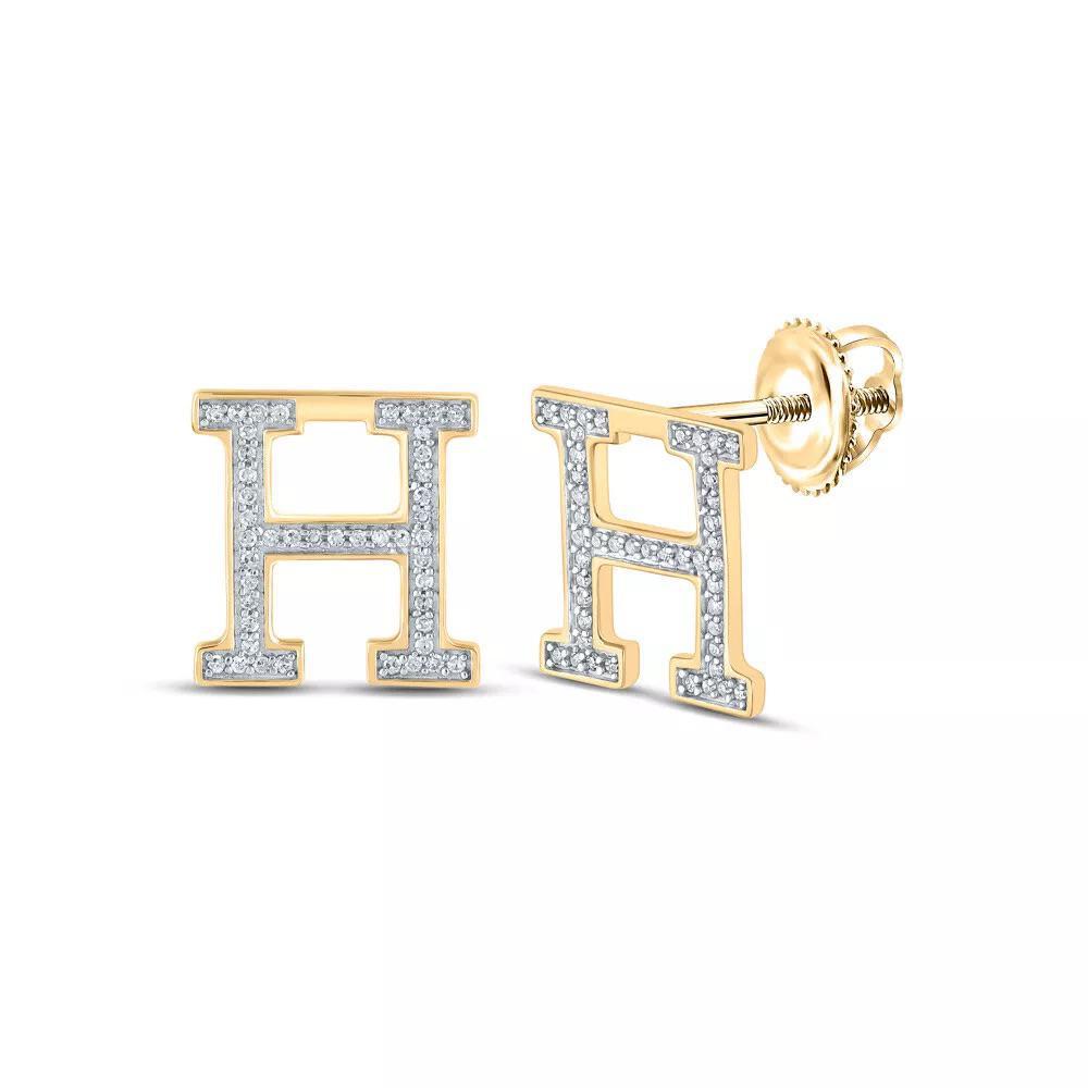 10kt Yellow Gold Diamond H Initial Letter Stud Earrings