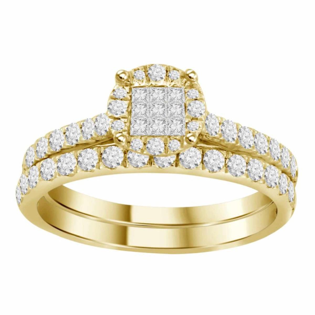 0.75Cttw Princess Round Diamond Wedding Bridal Ring Band Set 14k Yellow Gold