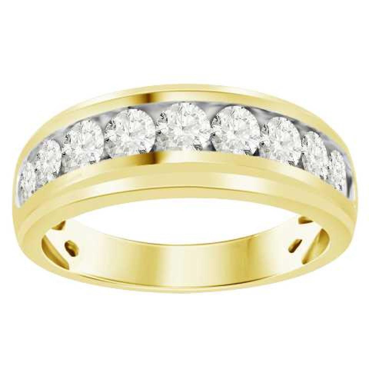1.50 Ctw Round Diamond One Row Wedding Mens Band Ring 10k Yellow Gold
