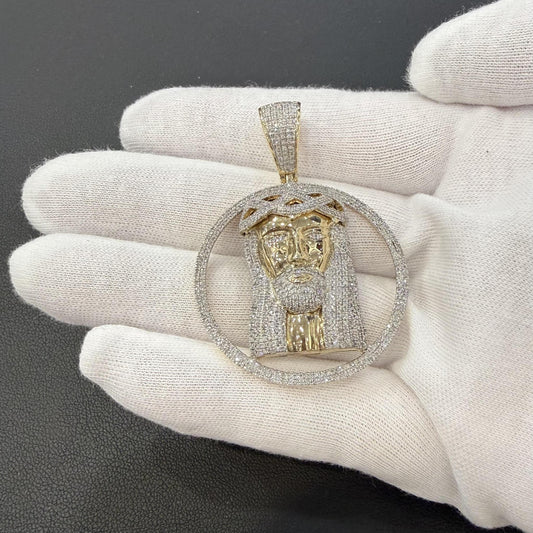 1.70ctw Diamond Jesus Pendant Charm 10K Yellow Gold