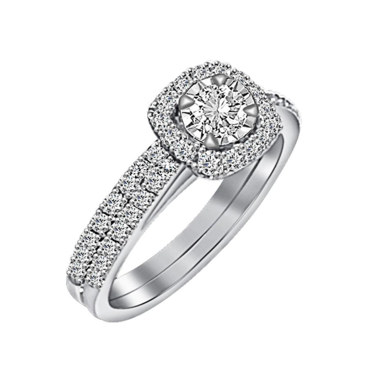 0.50ctw Diamond Cushion Cluster Wedding Bridal Ring Set 10k White Gold