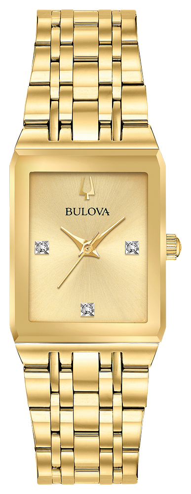 Bulova Quadra Diamond Gold Tone Ladies Watch 97P140