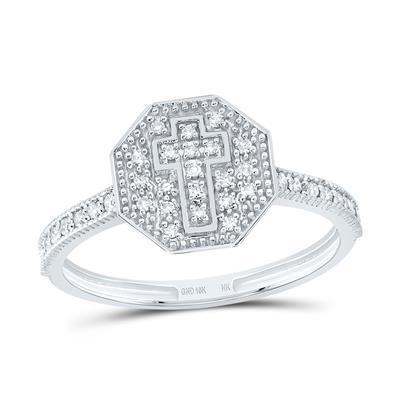 Diamond Octagone Cross Ring 10k White Gold