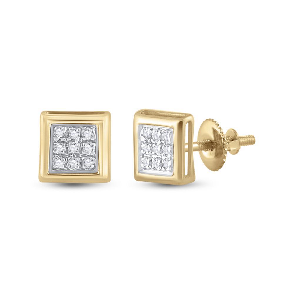 Diamond Stud Square Mens Earrings 10k Yellow Gold Screw Back