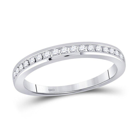 14kt White Gold Womens Round Diamond Wedding Single Row Band 1/4 Cttw