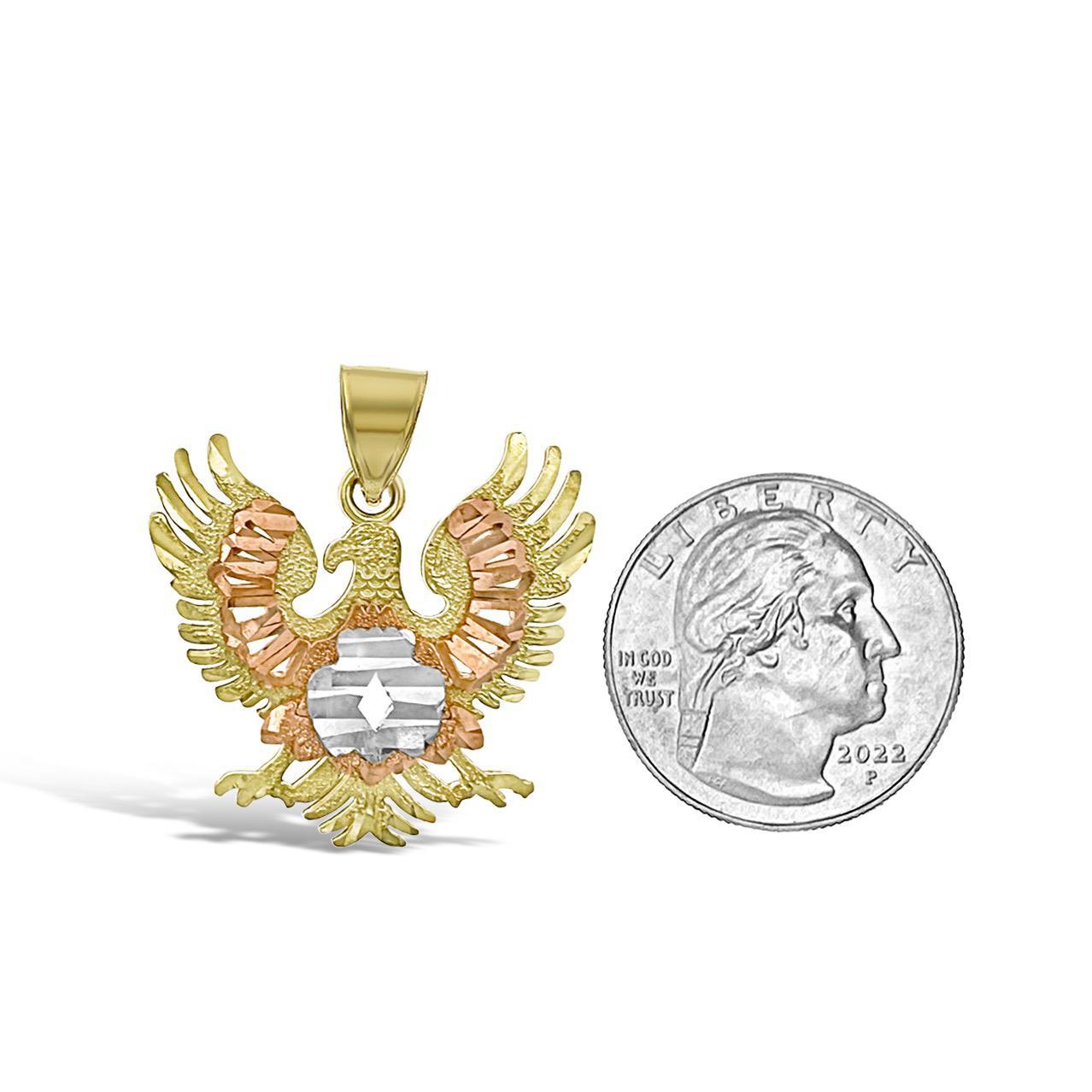 Eagle Pendant 10k Tri Color Gold Charm 0.9"