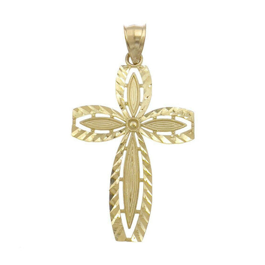 10k Yellow Gold Cross Pendant Charm Diamond Cut 1.9 inch