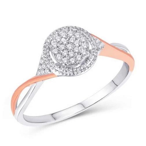 Diamond Cluster Halo Ring 10K Two Tone Gold