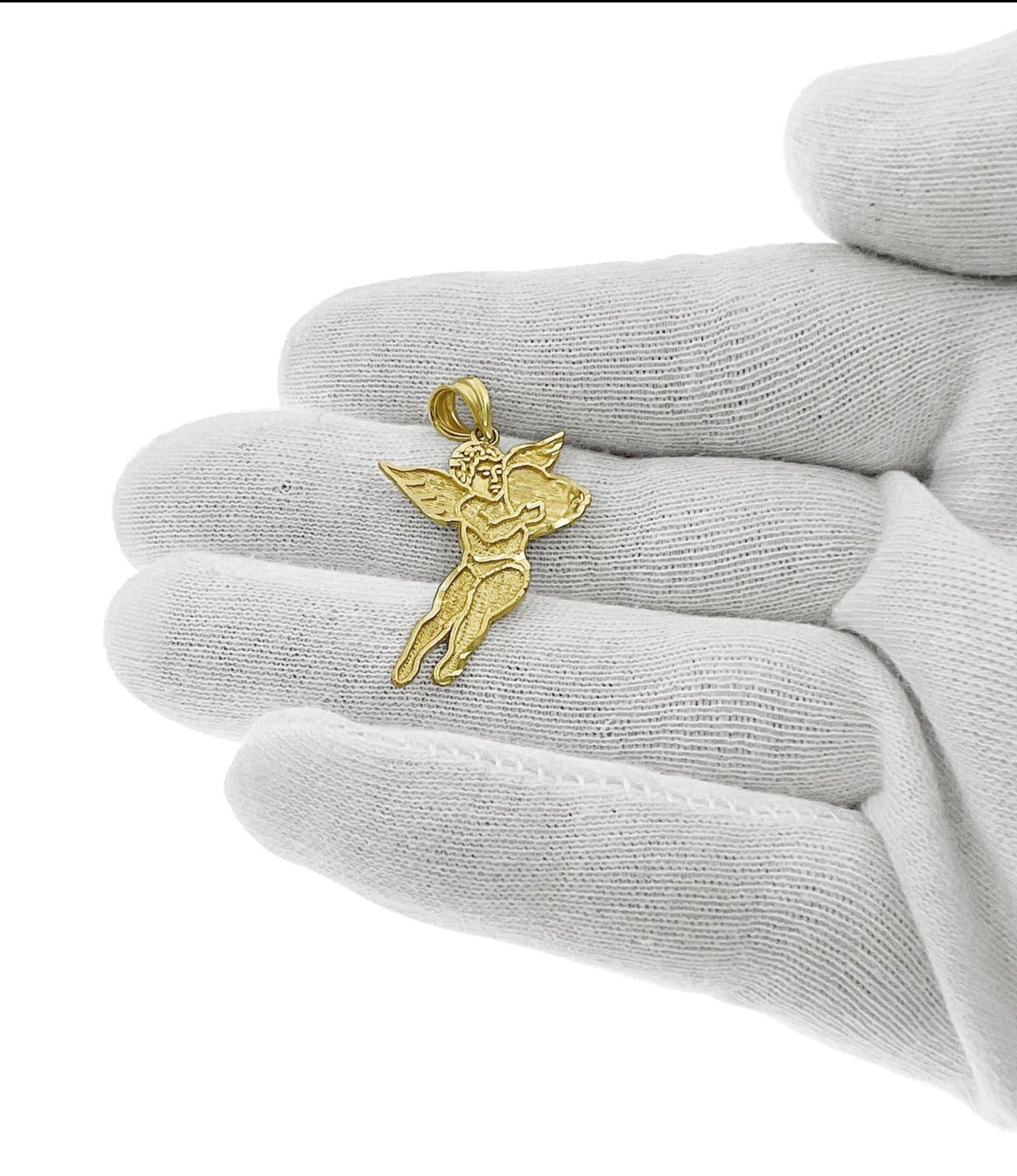 Angel Heart Pendant 10k Yellow Gold Charm 1.3"