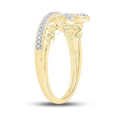 Natural Diamond Crown Tiara Ring Band 10k Yellow Gold Womens