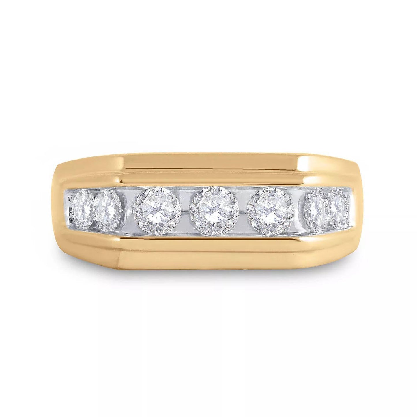 1.0cttw Diamond Mens Band 10kt Yellow Gold Flat Top Ring