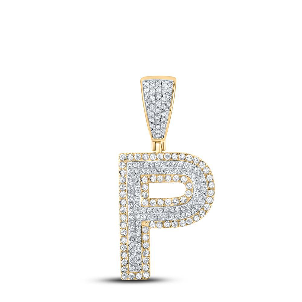 0.78ctw Round Diamond Letter Initial P Pendant Charm 10k Two-tone Gold