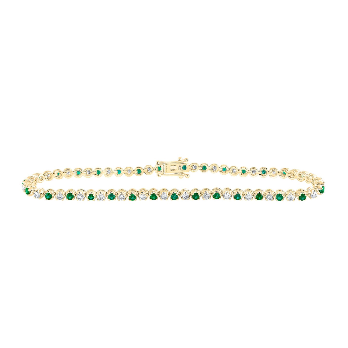 2 Cttw Round Emerald Diamond Womens Tennis Bracelet 14k Yellow Gold