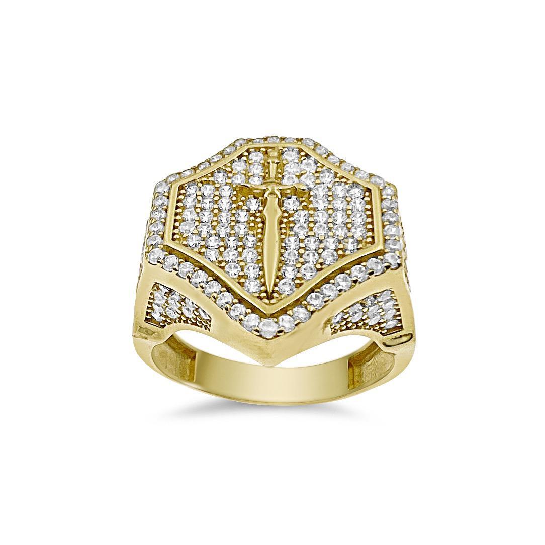 Sword Shield Knightly Men's Ring 14k Yellow Gold Size 10